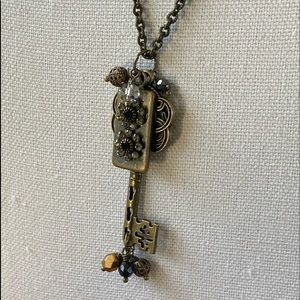 NWT Brass Key Necklace on Brass long chain with Swarovski Crystals